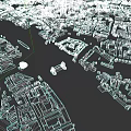 Dense Urban Building Complex Aerial View With River Bridge And Roads