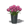 Black Vase With Pink Tulips And Green Leaves For Home Decor