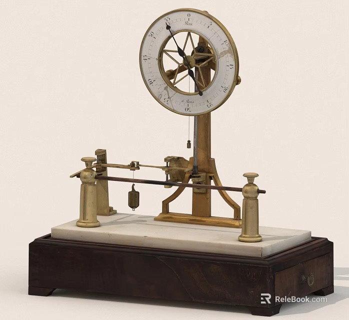 Vintage Mechanical Device with Dial Metal Frame Wooden Base and Marble Top 3d model 