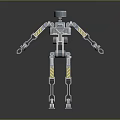Detailed Metallic Robot With Mechanical Structure Yellow Warning Stripes And Joints