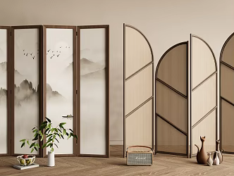 New Chinese Screen Wooden Screen Zen Screen 3d model
