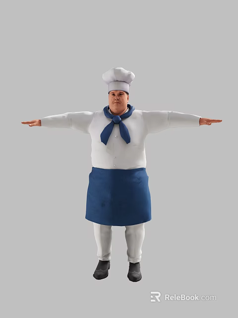 Male Chef Wearing White Shirt Blue Neckerchief And Blue Apron With Arms Outstretched 3d model 