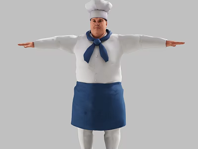 Male Chef Wearing White Shirt Blue Neckerchief And Blue Apron With Arms Outstretched 3d model