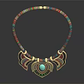 Colorful Beaded Necklace With Leaf Shaped Pendant And Blue Gemstone Centerpiece Design
