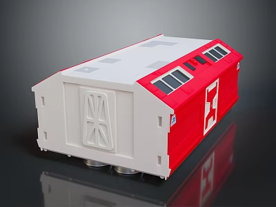 Cartoon Scene Of Red And White Small Building Model With Windows And Door Design 3d model