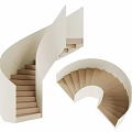 Modern Spiral Staircase Design With Light Colored Railing And Wooden Steps