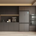Modern Gray Wine Cabinet In Kitchen With Cabinets Coffee Machine Microwave And Appliances