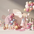 1st Days Celebration Decor With Pink Balloons Lollipop Ducklings Happy Sign And Rainbow