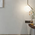 Modern Bedroom Accent Wall Design With Abstract Artwork Textured Surface Pendant Light And Decorative Vase