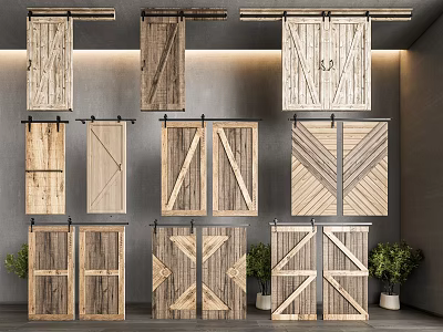 Diverse Rustic Wooden Barn Doors With Unique Panel Patterns For Interior 3d model