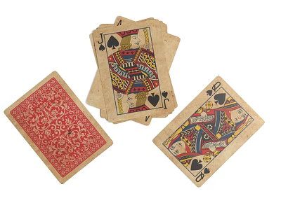 Classic Playing Cards with Ace of Hearts Jack Queen of Spades and Red Patterned Backs 3d model