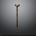 Golden Eagle Headed Scepter Sculpture With Intricate Patterned Design And Ornate Details