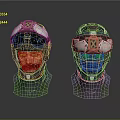 Futuristic SciFi Tactical Helmets 3D Model With Metallic Visor And Neck Support