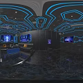 Modern KTV Interior Design Featuring Neon Ceiling Lights Comfortable Sofas Bar Counter And LED Screens 3d model
