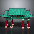 Traditional Chinese Architectural Gateway With Green Tiled Roof Red Pillars And Ornate Carvings