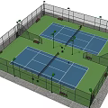Outdoor Tennis Court Facility Featuring Two Courts Fencing Lights And Benches