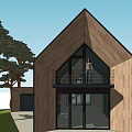 Modern Detached Villa Design With Wooden Exterior Sloped Roof Large Windows And Tall Tree