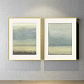 Two Abstract Paintings With Golden Frames Hanging On Gray Wall Featuring Soft Neutral Gradient Tones 3d model