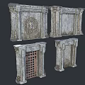 Ancient Style Stone Door Frames With Carvings Grid Design And Inscriptions