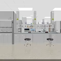 Modern Laboratory Open Layout With White Lab Benches Cabinets Ceiling Lights And Large Windows 3d model