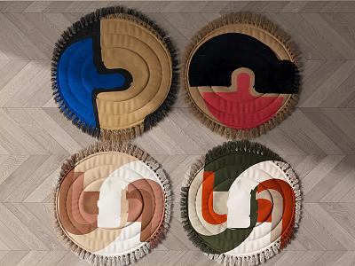 Colorful Round Rugs With Geometric Patterns And Fringe Edges For Modern Decor 3d model