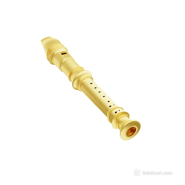 Professional Golden Recorder Musical Instrument With Brass Body And Polished Surface 3d model 