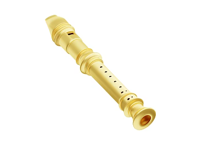 Professional Golden Recorder Musical Instrument With Brass Body And Polished Surface 3d model