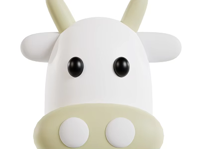 Cartoon Cow Head Decorative Toy With White Beige Design And Black Eyes 3d model