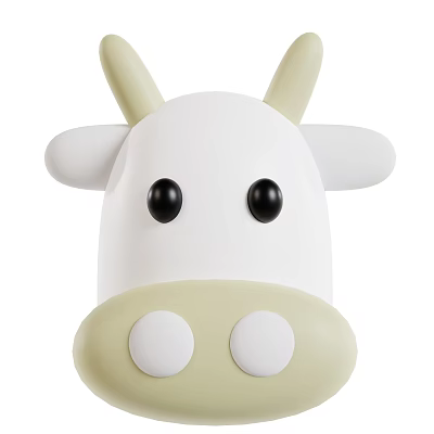 Cartoon Cow Head Decorative Toy With White Beige Design And Black Eyes 3d model