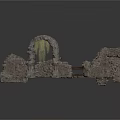 Ancient Stone Architectural Construction Elements Including Archway Wall Fragments And Steps 3d model