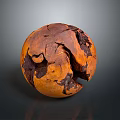 Wooden Stone Sphere With Natural Cracks Rustic Brown Texture And Weathered Surface Details