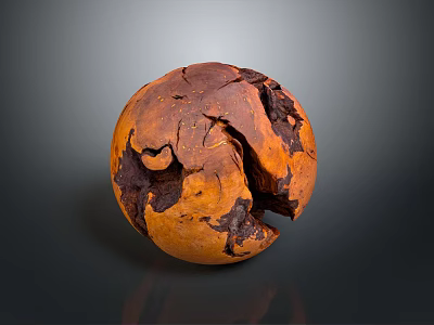 Wooden Stone Sphere With Natural Cracks Rustic Brown Texture And Weathered Surface Details 3d model