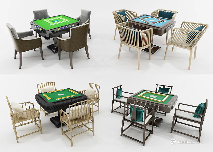Various Styles Game Entertainment Tables With Matching Chairs And Colorful Tabletops 3d model 