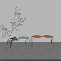Minimal Interior With Two Colored Small Tables And Green Plant Decor 3d model
