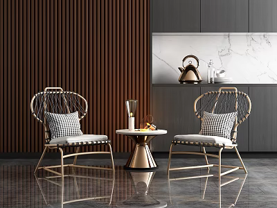 Leisure Sofa Set With Wicker Chairs Plaid Cushions Copper Decor In Modern Living Room 3d model