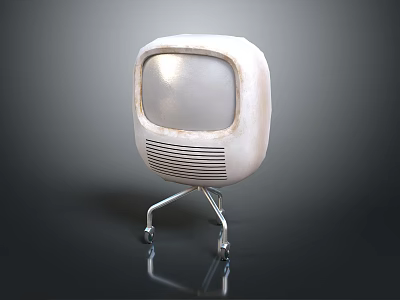 Vintage Retro Design White Television with Classic Metal Stand and Old Fashioned Style 3d model