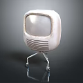 Vintage Retro Design White Television with Classic Metal Stand and Old Fashioned Style