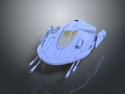 Futuristic White Spaceship Model With Streamlined Design Yellow Windows And Landing Gear 3d model