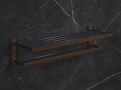 Wall Mounted Bathroom Shelf With Wooden Metal Double Tiered Towel Storage 3d model