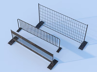 Metal Railings With Various Designs Grid And Bar Styles Black Bases 3d model