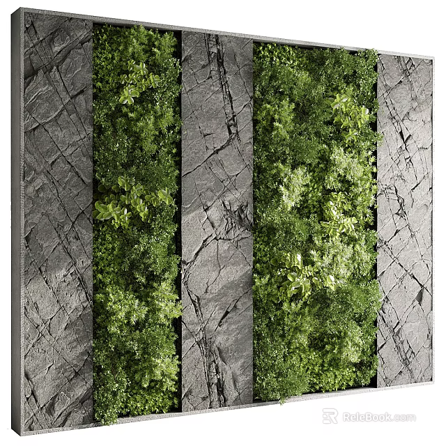 Living Plant Wall Design With Textured Gray Stone And Green Foliage Decoration 3d model 