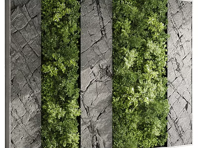 Living Plant Wall Design With Textured Gray Stone And Green Foliage Decoration 3d model