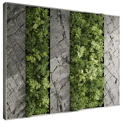 Living Plant Wall Design With Textured Gray Stone And Green Foliage Decoration 3d model