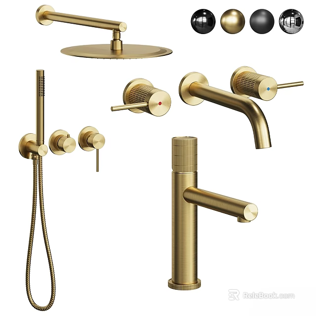 Brushed Gold Modern Bathroom Faucet Set With Shower Head And Handles 3d model 