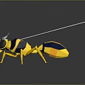 Yellow And Blue Striped Wasp With Light Colored Wings On Dark Background Geometric Design Reflection