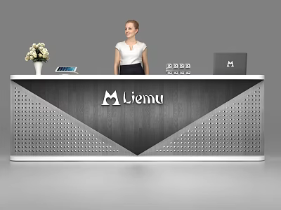 Modern Liemu Reception Desk With Flower Vase Tablet Laptop And Perforated Panels 3d model