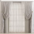Elegant Light Colored Curtains With Sheer Layer And Gold Tiebacks Design 3d model