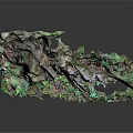 Natural Stone And Wood Structure With Green Moss And Lush Vegetation