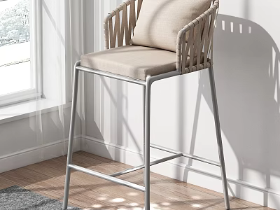 Modern Leisure Chair With Woven Armrests Padded Seat And Silver Metal Frame By Window Natural Light 3d model