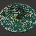 Blue Whirlpool Water Waves With Small Boat In Center And Red Object